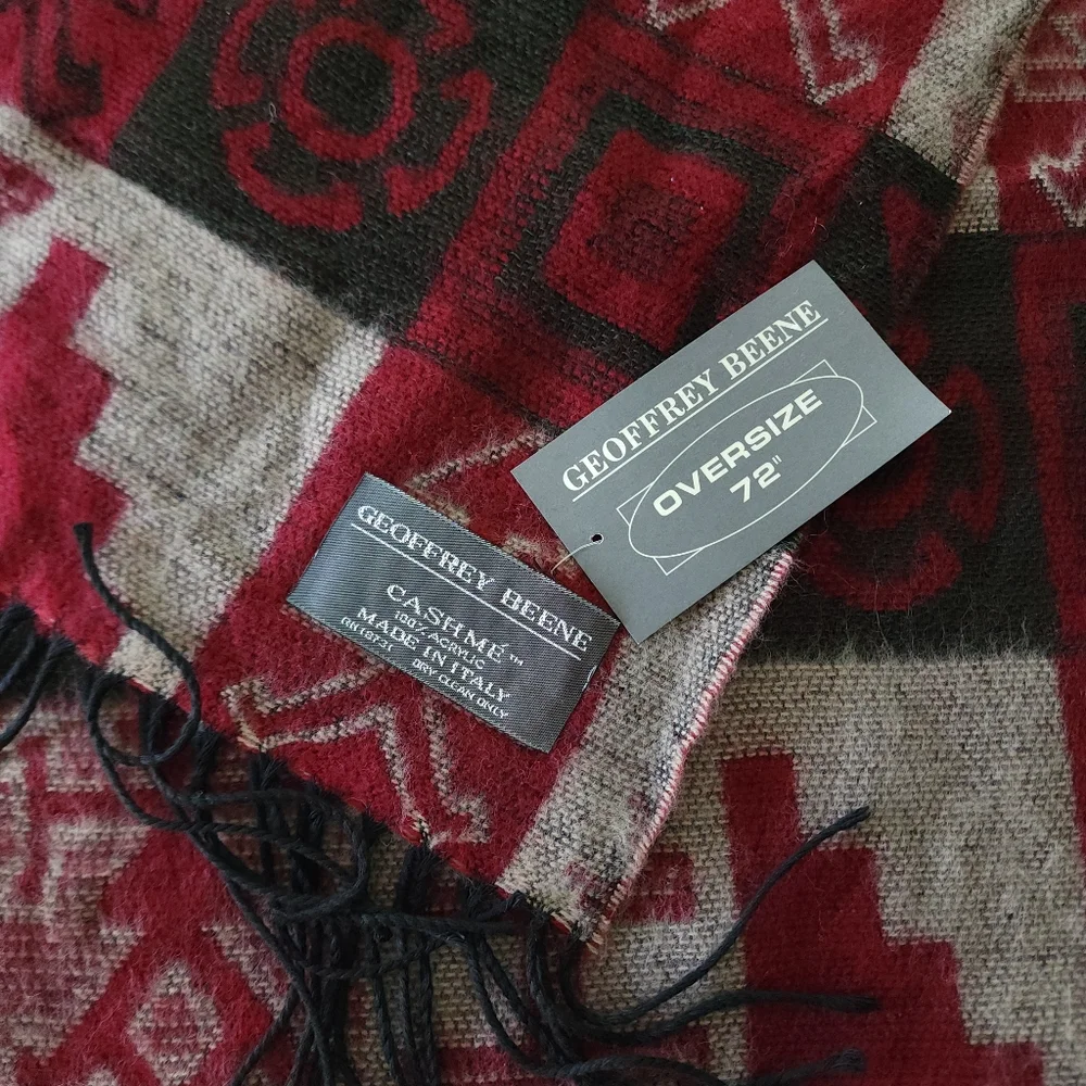 Geoffrey‎ Beene Cashme Grey and Red Oversized Scarf